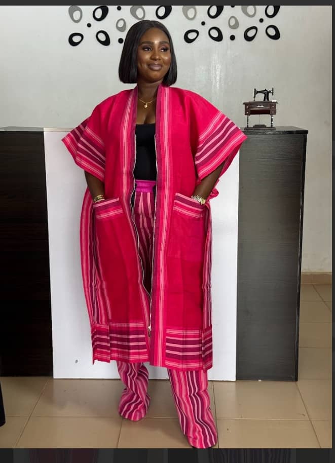 Luxury Aso Oke Bubu 2-Piece Set In Pink