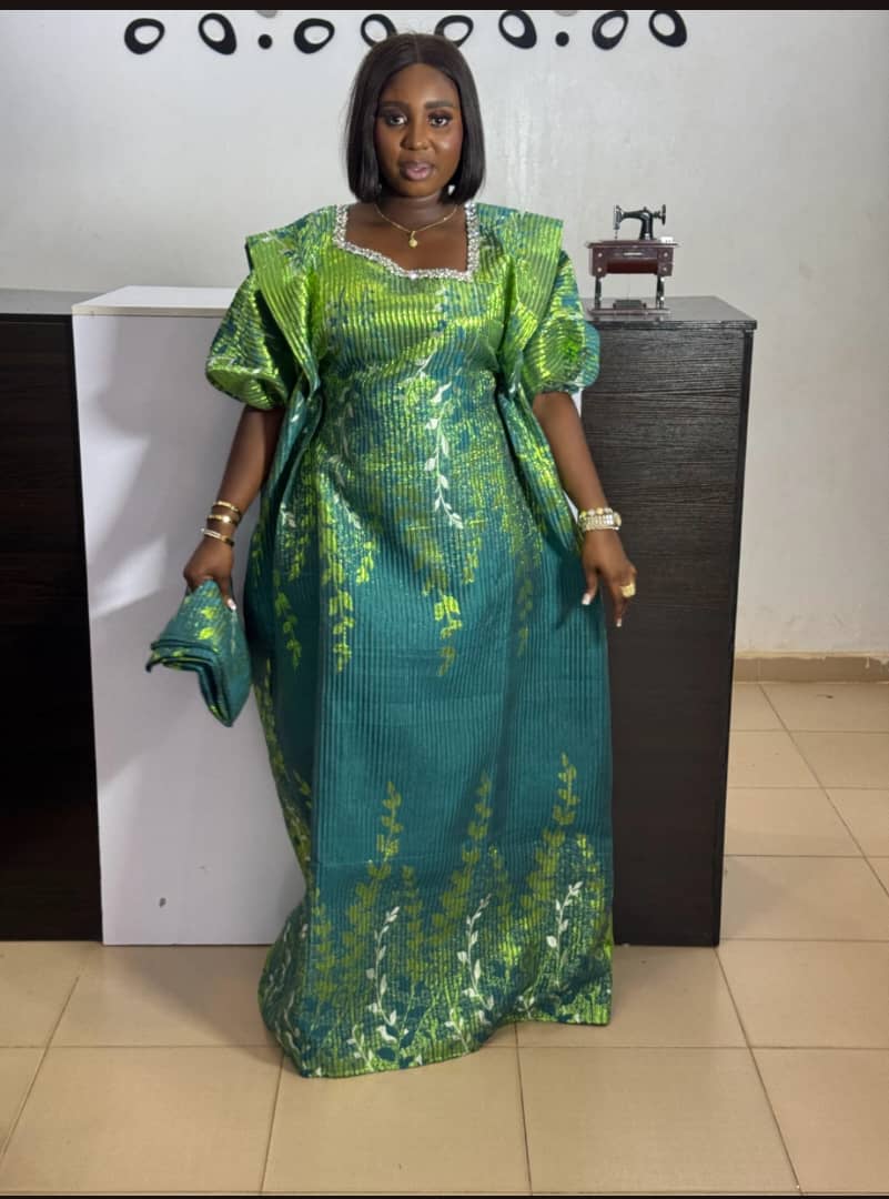Elegant Brocade Boubou Gown – In Green