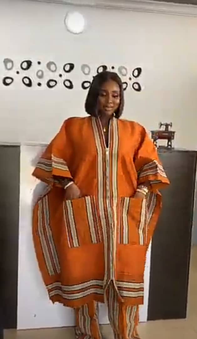 Luxury Aso Oke Bubu 2-Piece Set In Orange