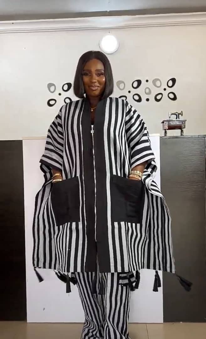 Luxury Aso Oke Bubu 2-Piece Set In Black and White