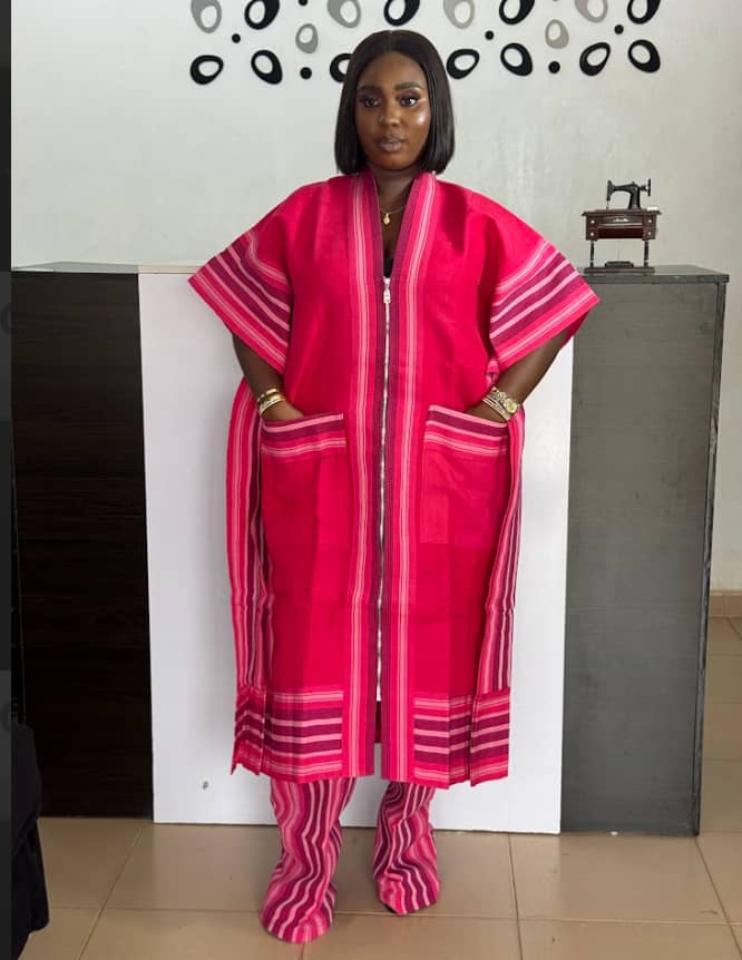 Luxury Aso Oke Bubu 2-Piece Set In Pink