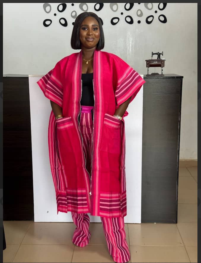 Luxury Aso Oke Bubu 2-Piece Set In Pink