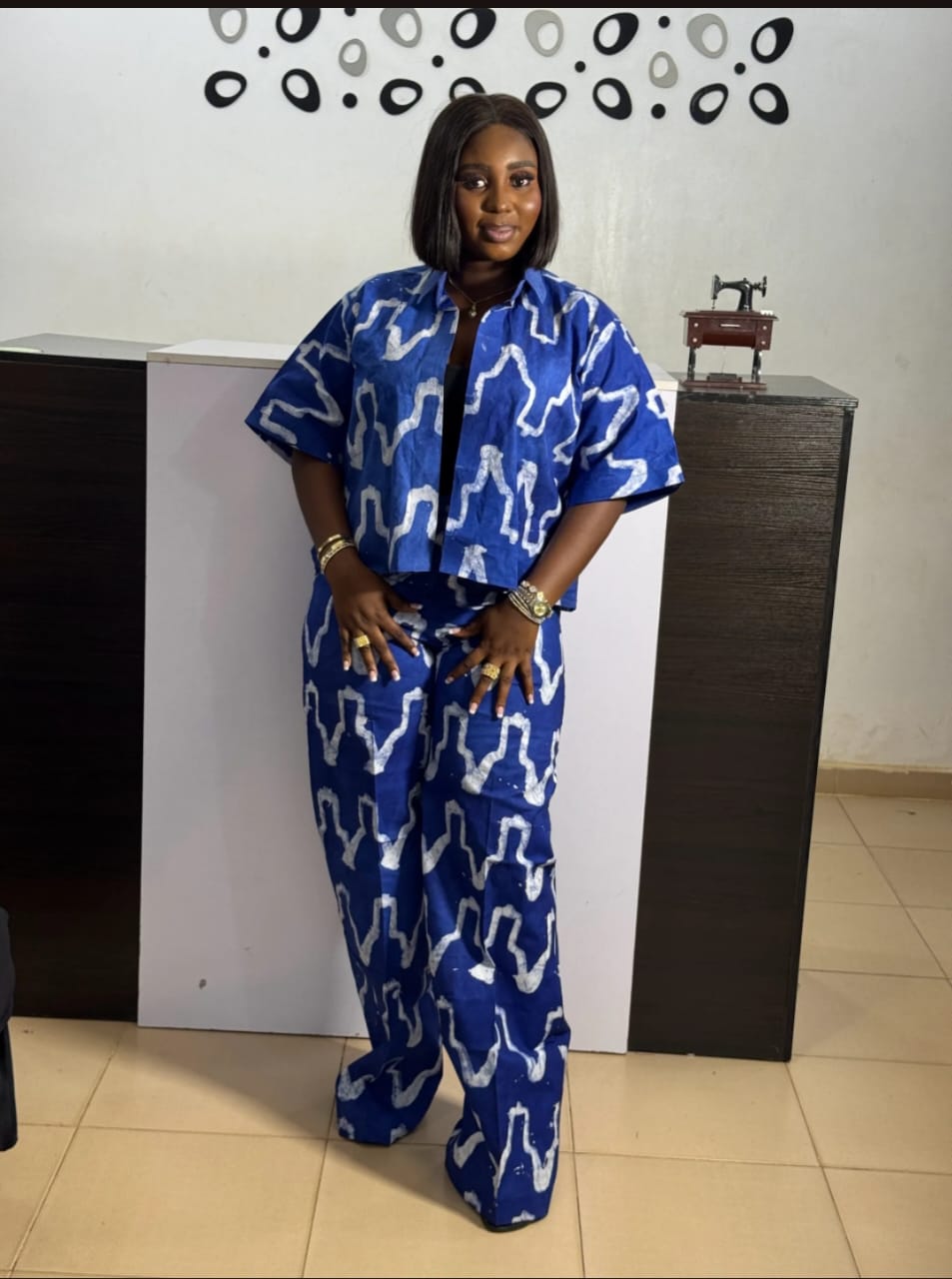 Blue Adire Two-Piece Set: African Print Wide Leg Pants & Top Adire Ready to wear