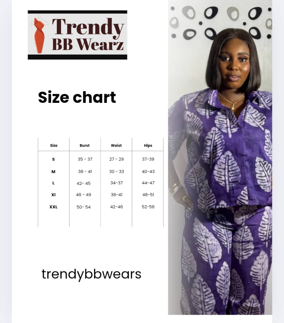 Purple Ankara Two-Piece Set: Handmade African Print Wide Leg Outfit Adire Ankara