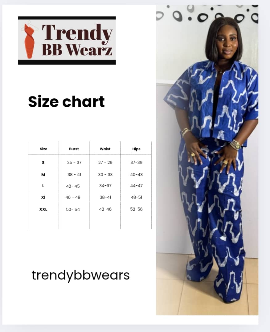 Blue Adire Two-Piece Set: African Print Wide Leg Pants & Top Adire Ready to wear