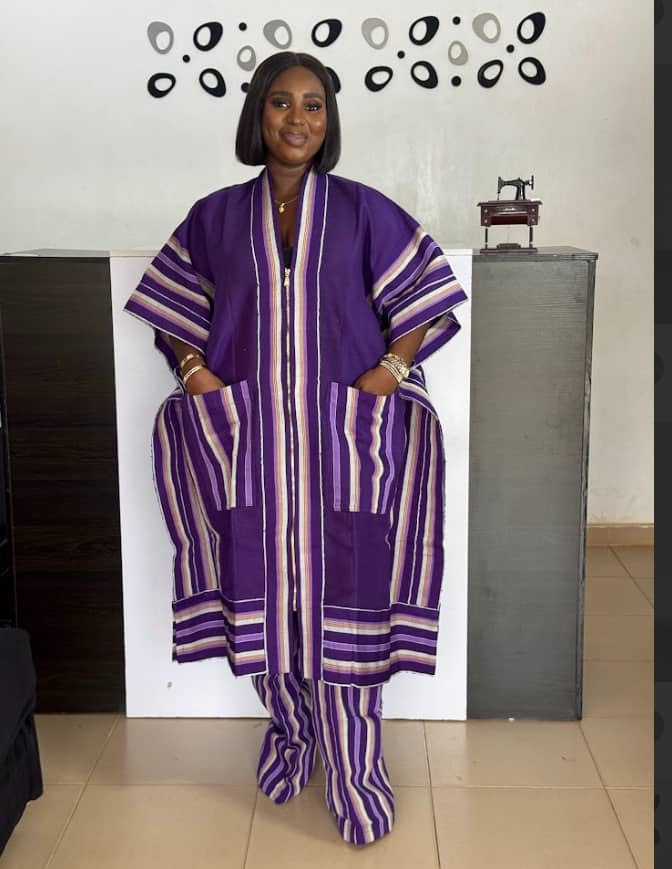 Traditional Aso Oke Two-Piece Set – African Handmade Kaftan & Trousers Unisex Agbada-Inspired Outfit