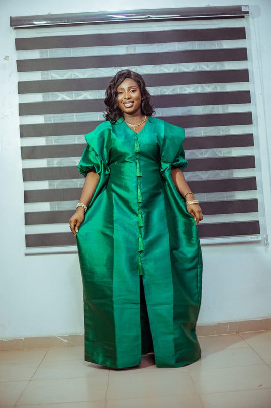 Emerald Green Mikado Boubou with Tassel Details