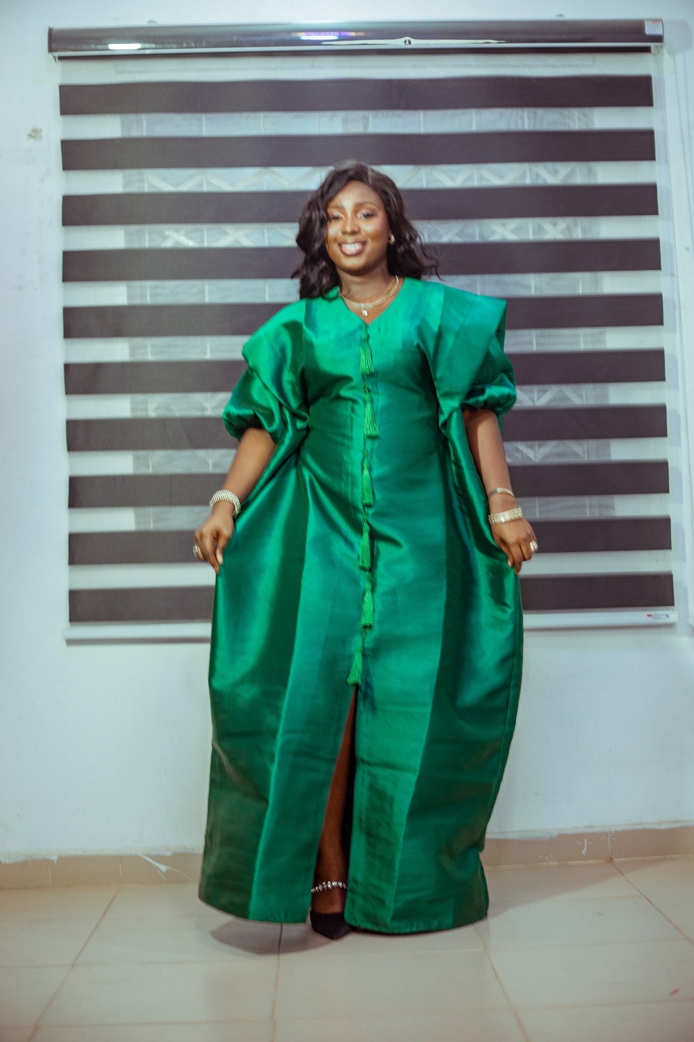 Emerald Green Mikado Boubou with Tassel Details