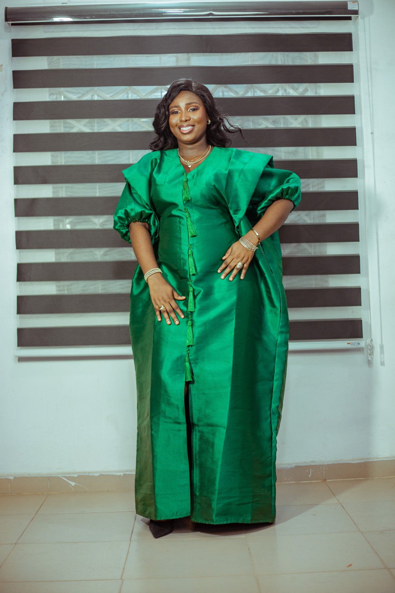 Emerald Green Mikado Boubou with Tassel Details