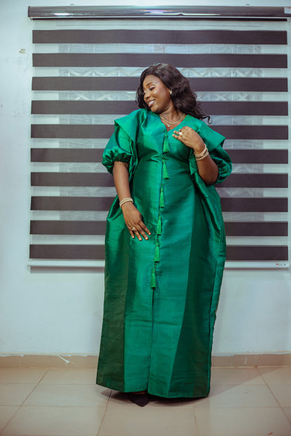 Emerald Green Mikado Boubou with Tassel Details