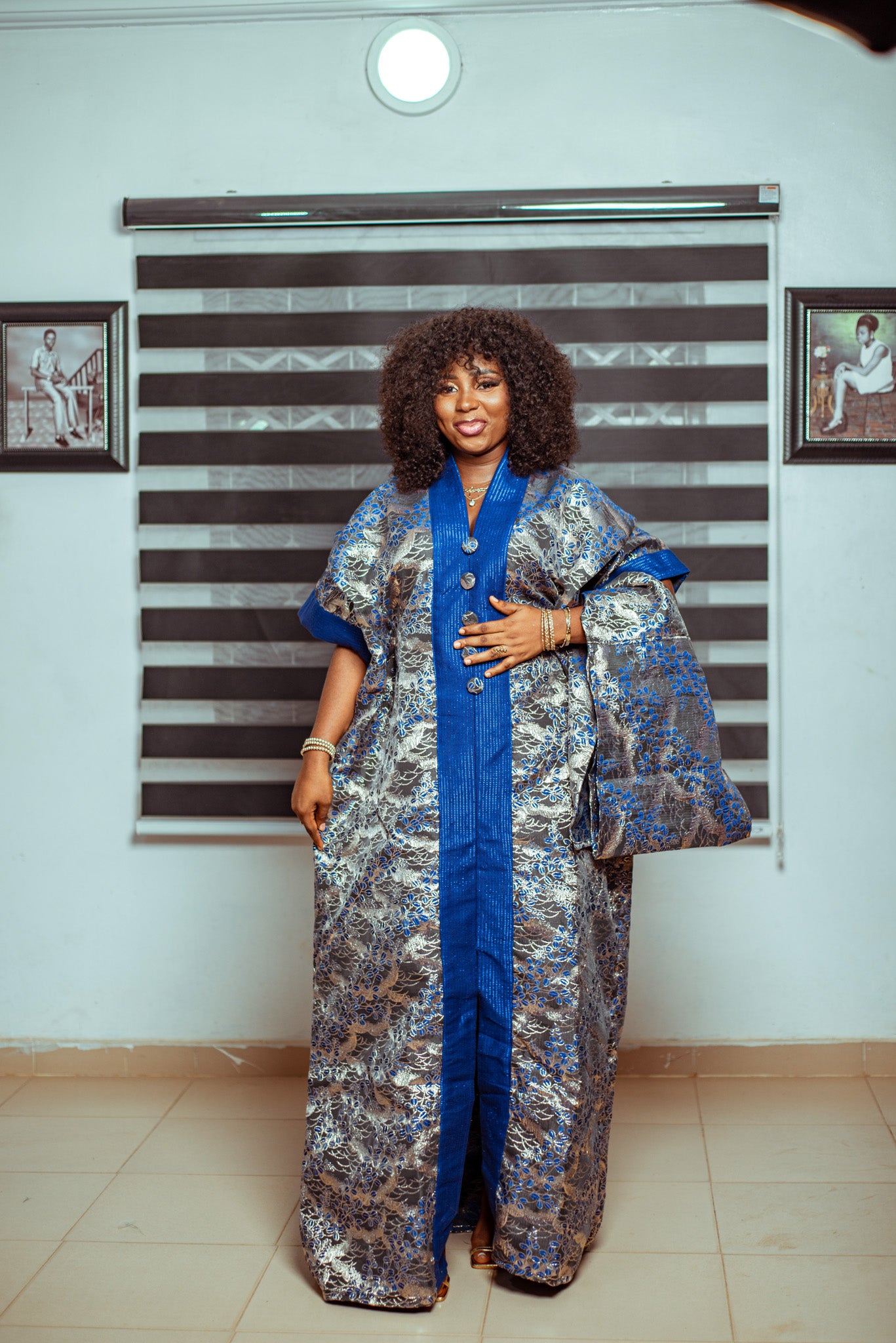 Royal Blue and Silver Brocade Boubou with Statement Buttons 💙✨