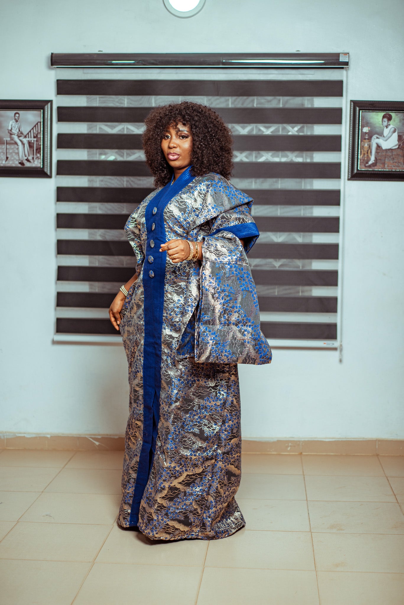 Royal Blue and Silver Brocade Boubou with Statement Buttons 💙✨