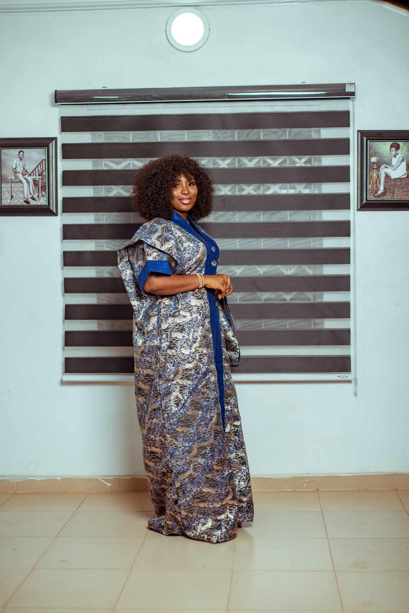 Royal Blue and Silver Brocade Boubou with Statement Buttons 💙✨