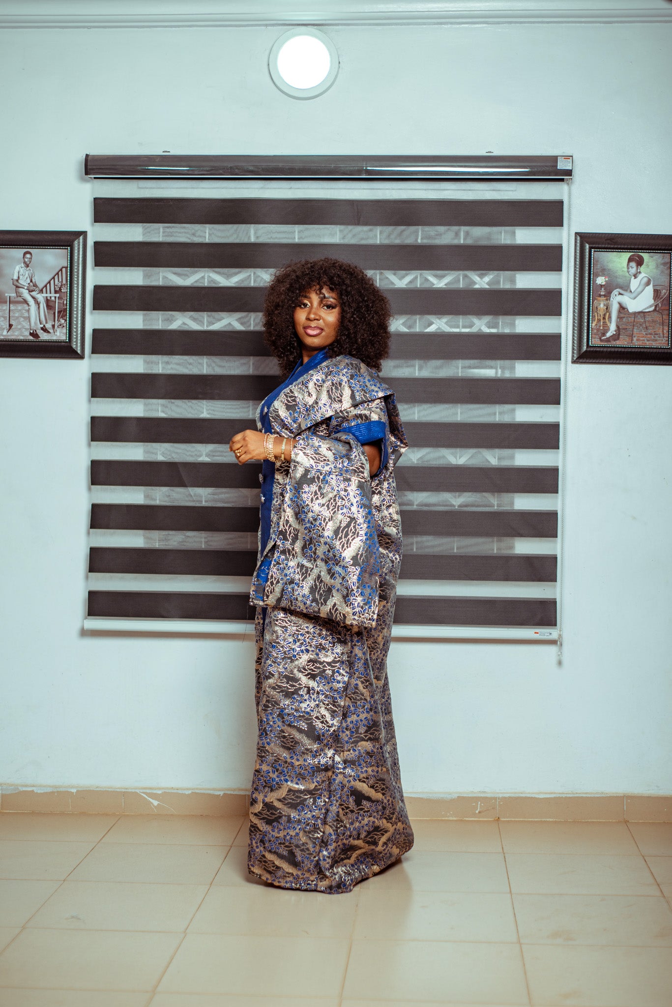 Royal Blue and Silver Brocade Boubou with Statement Buttons 💙✨