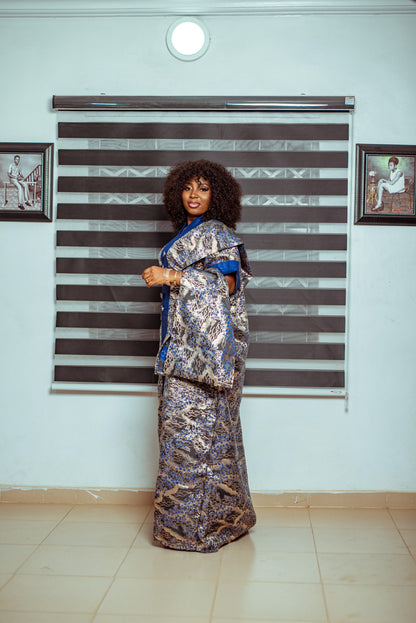 Royal Blue and Silver Brocade Boubou with Statement Buttons 💙✨