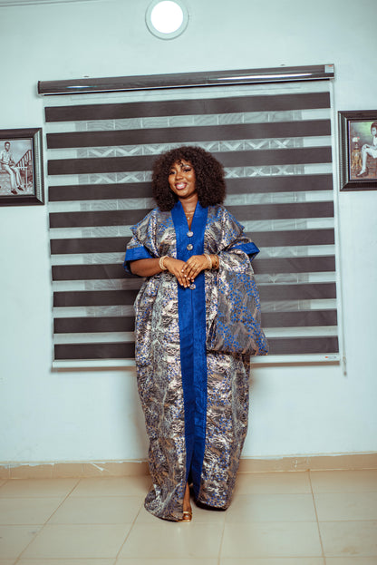 Royal Blue and Silver Brocade Boubou with Statement Buttons 💙✨