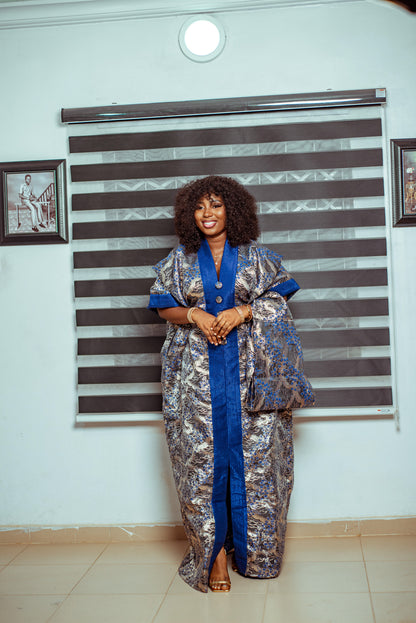 Royal Blue and Silver Brocade Boubou with Statement Buttons 💙✨