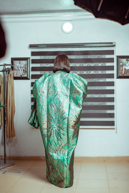 Emerald Green Metallic Brocade Boubou with Button Accents