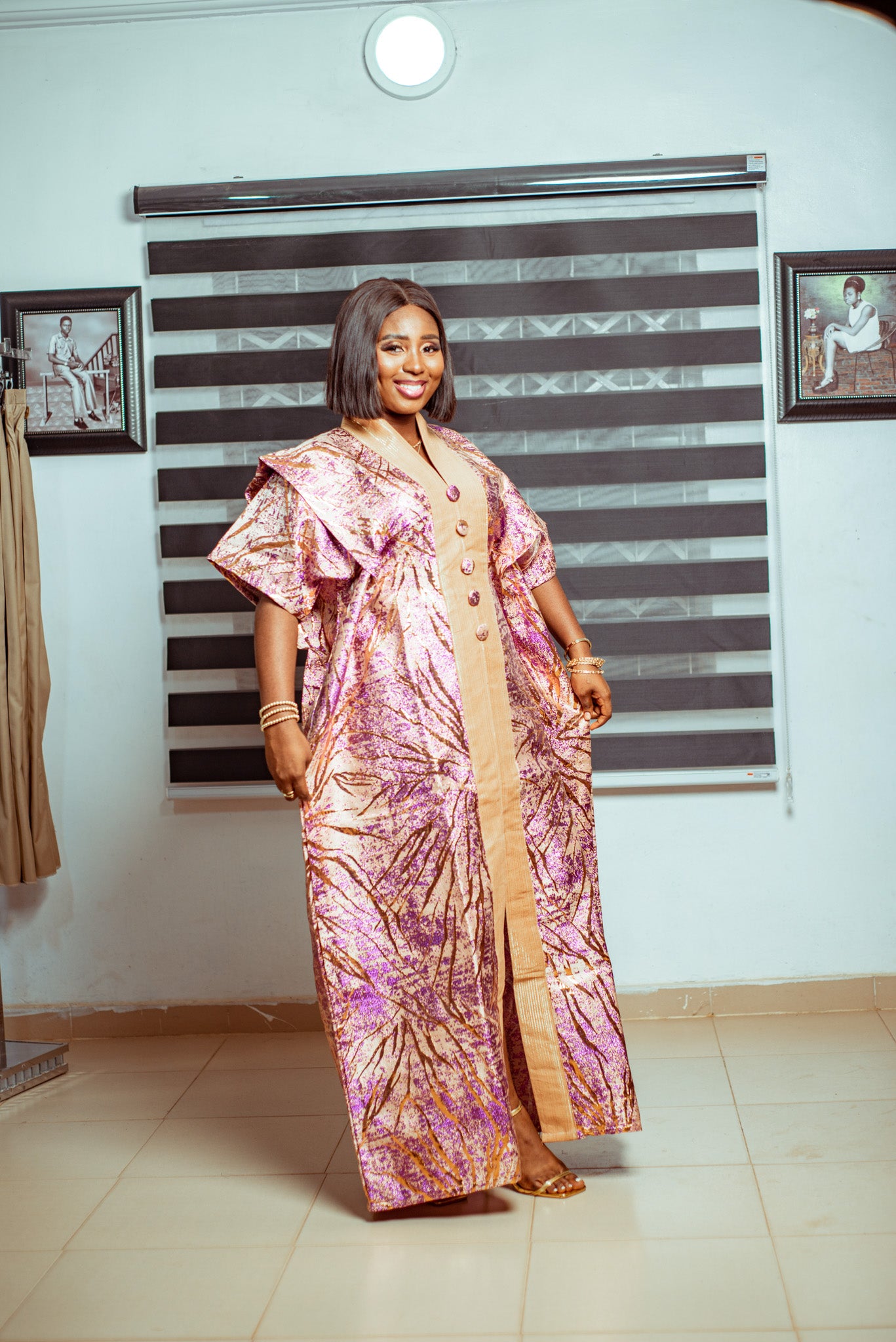 Radiant Gold and Pink Brocade Boubou with Statement Sleeves 🌸✨