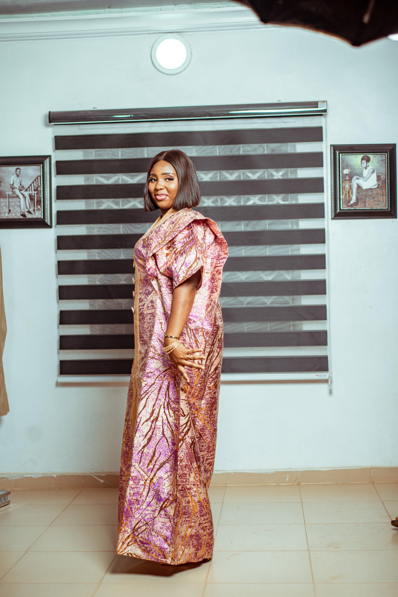 Radiant Gold and Pink Brocade Boubou with Statement Sleeves 🌸✨