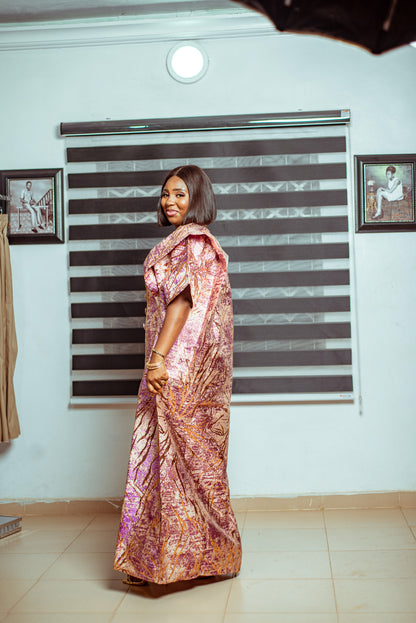 Radiant Gold and Pink Brocade Boubou with Statement Sleeves 🌸✨