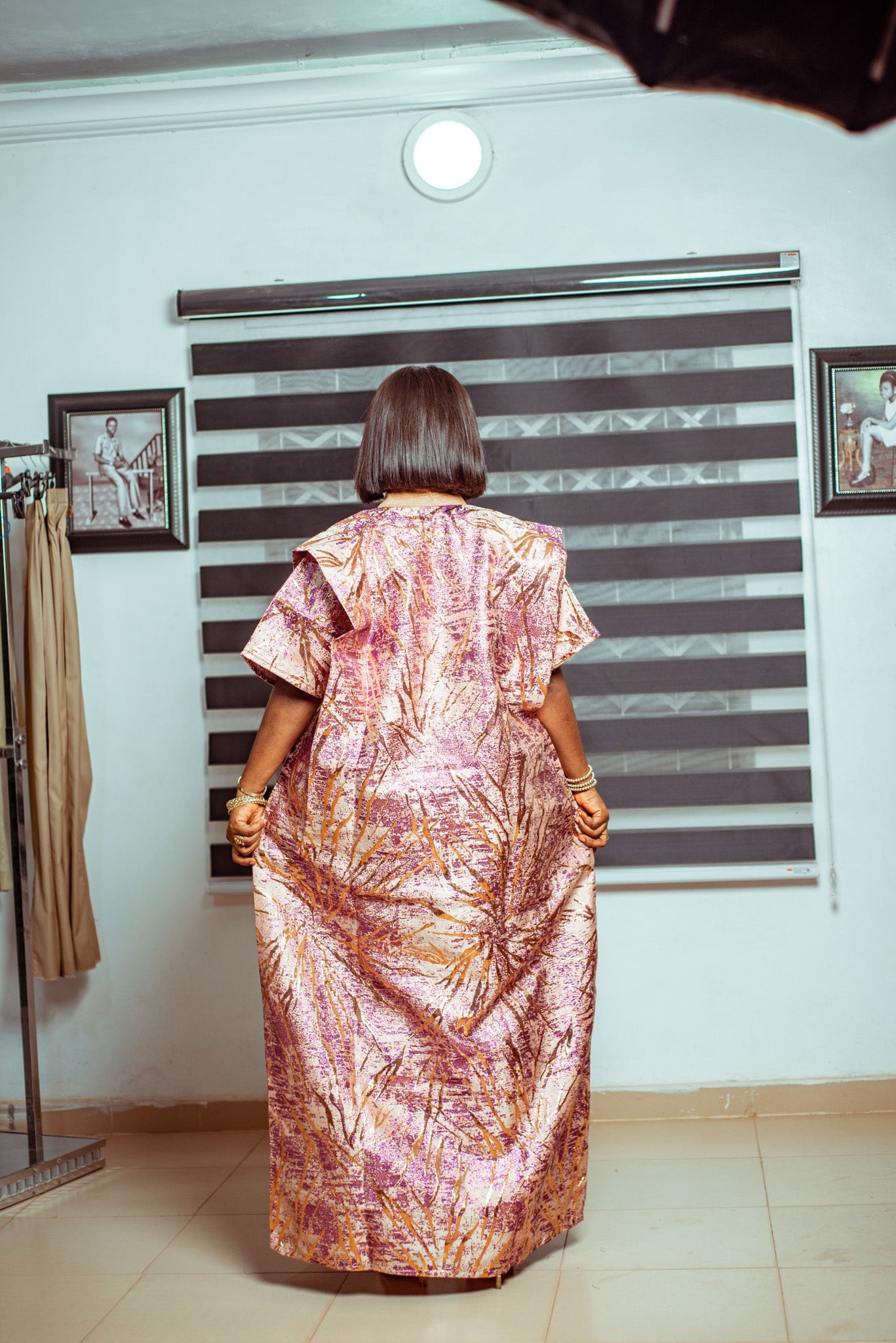 Radiant Gold and Pink Brocade Boubou with Statement Sleeves 🌸✨