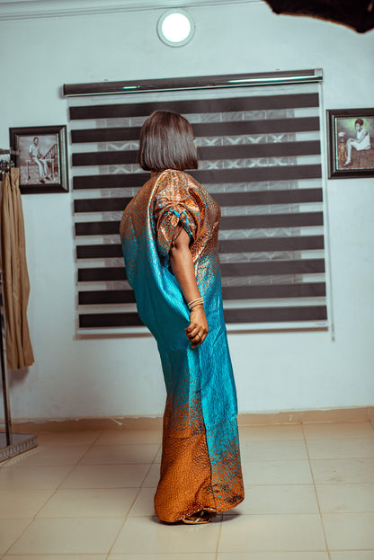 Elegant Copper and Aqua Ombre Brocade Gown ✨🌊