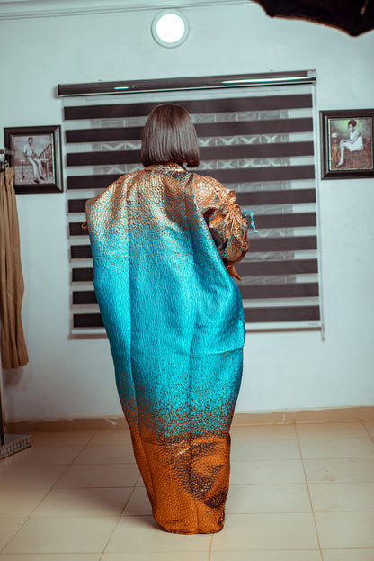 Elegant Copper and Aqua Ombre Brocade Gown ✨🌊