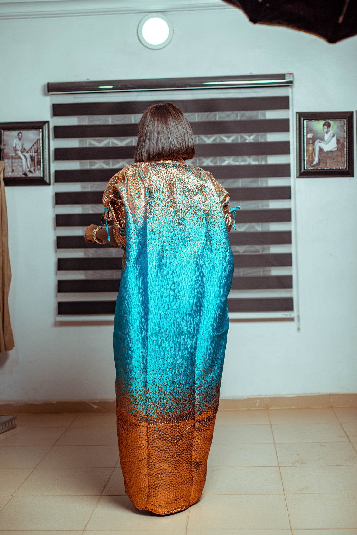 Elegant Copper and Aqua Ombre Brocade Gown ✨🌊