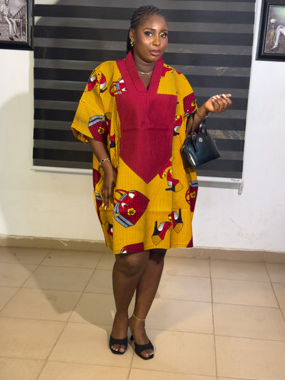 LUXURY AFRICAN Vintage  ANKARA DRESS WITH ASO OKE