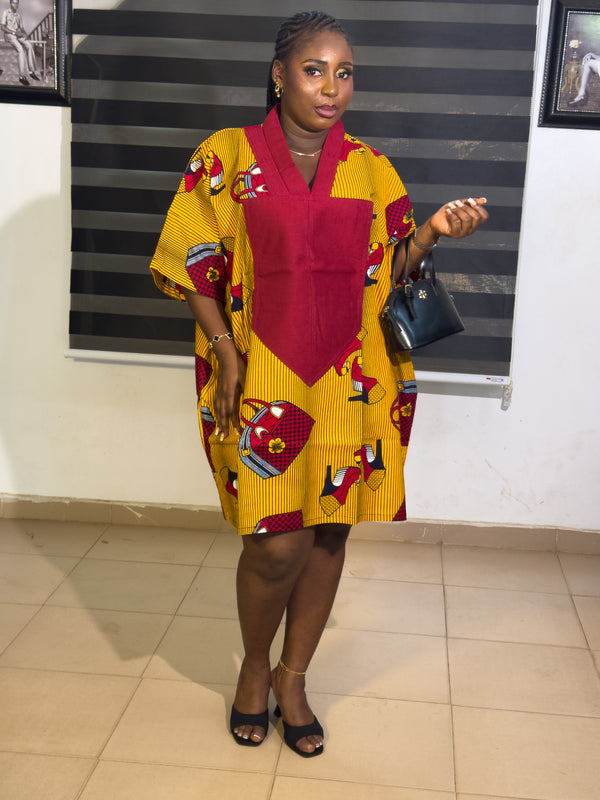 LUXURY AFRICAN Vintage  ANKARA DRESS WITH ASO OKE
