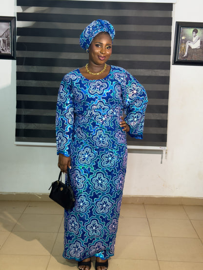 ROYAL BLUE IRO AND BUBA LACE WITH SEQUINS