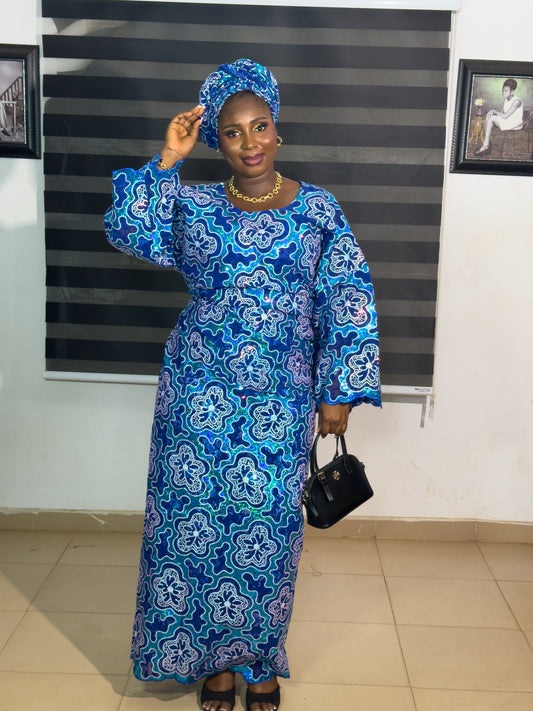 ROYAL BLUE IRO AND BUBA LACE WITH SEQUINS