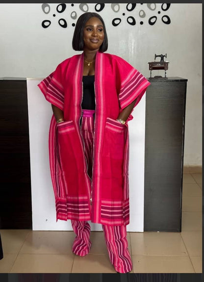 Luxury Aso Oke Bubu 2-Piece Set In Pink