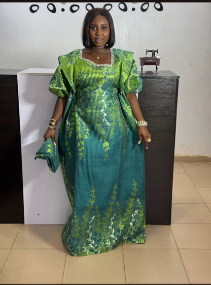 Elegant Brocade Boubou Gown – In Green