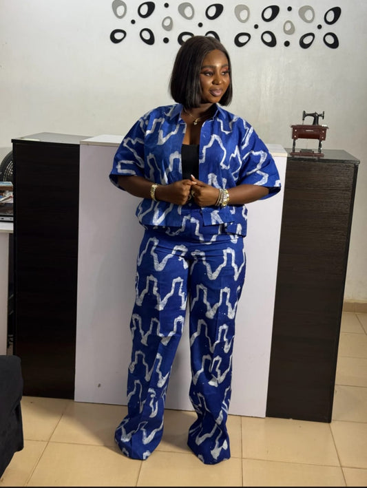 Blue Adire Two-Piece Set: African Print Wide Leg Pants & Top Adire  Ready to wear