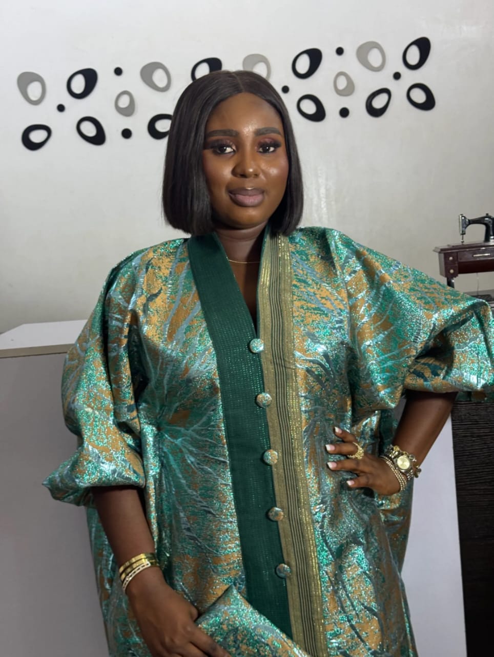 Brocade African Boubou Gown: Sheer Overlay Ruffle Dress & Headwrap
