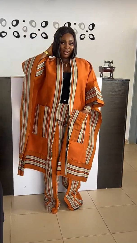 Luxury Aso Oke Bubu 2-Piece Set In Orange