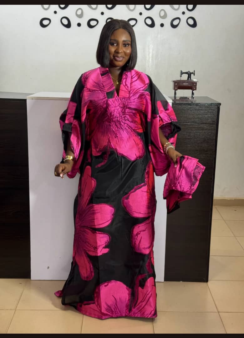 Pink and Black Floral Boubou Maxi Gown