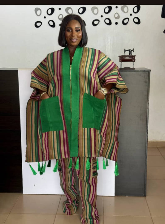 Luxury Aso Oke Bubu 2-Piece Set In Green