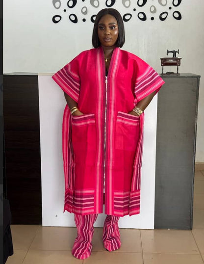 Luxury Aso Oke Bubu 2-Piece Set In Pink