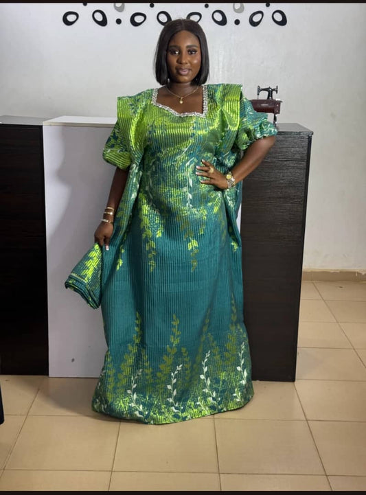 Elegant Brocade Boubou Gown – In Green