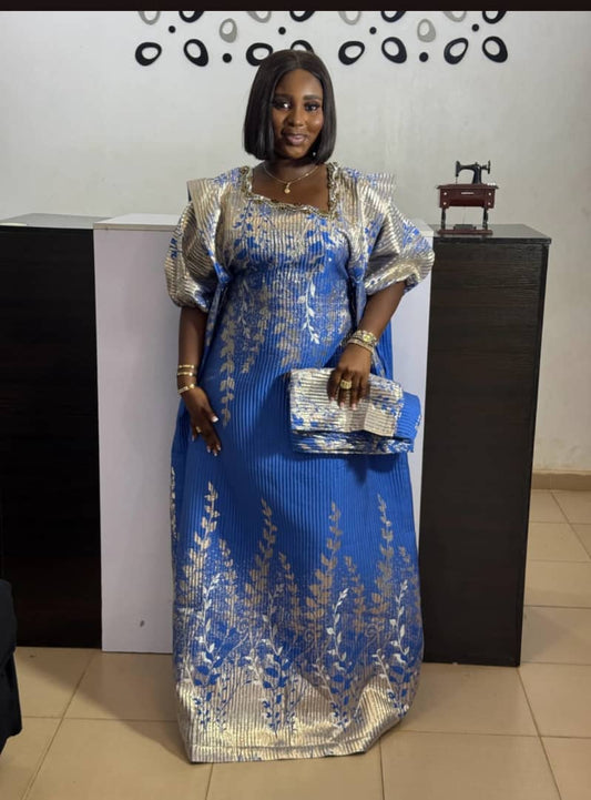 Luxury Brocade Boubou Gown – In Blue