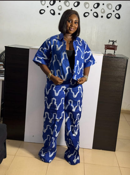 Blue Adire Two-Piece Set: African Print Wide Leg Pants & Top Adire  Ready to wear