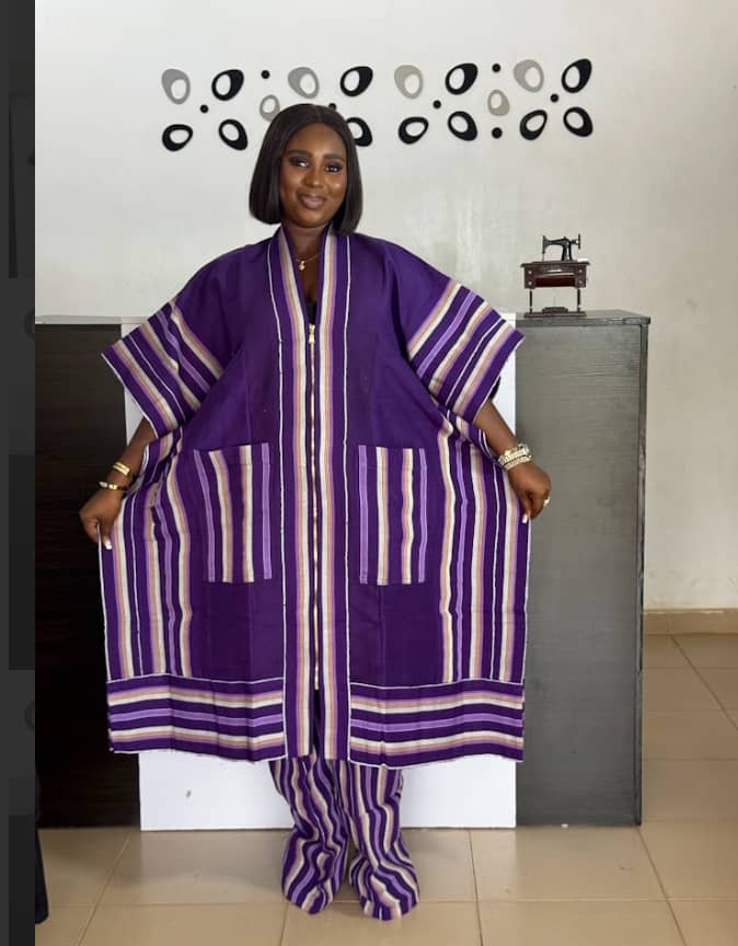 Traditional Aso Oke Two-Piece Set – African Handmade Kaftan & Trousers Unisex Agbada-Inspired Outfit