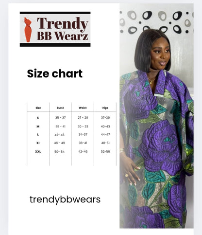 Purple Floral African Kaftan Dress – Elegant Boubou Maxi Gown for Women & Headwrap