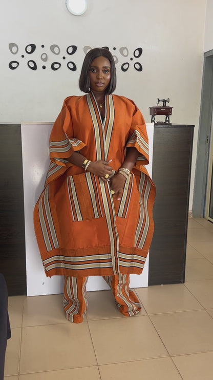 Luxury Aso Oke Bubu 2-Piece Set In Orange