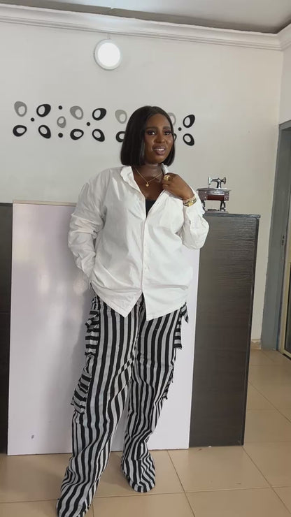 Aso-Oke Cargo Pant Trouser In Black and White